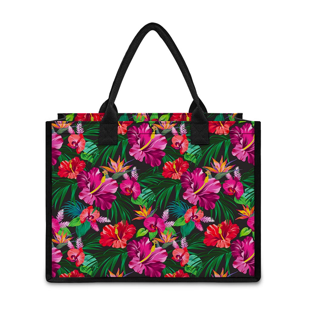 Hawaiian Floral Flowers Pattern Print Canvas Tote Bag