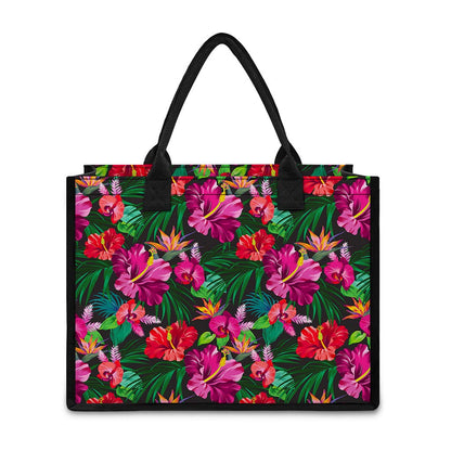 Hawaiian Floral Flowers Pattern Print Canvas Tote Bag