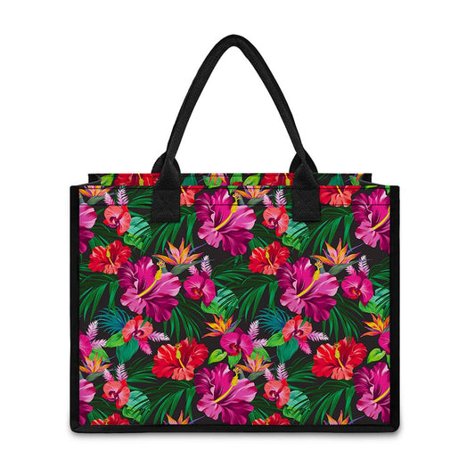 Hawaiian Floral Flowers Pattern Print Canvas Tote Bag