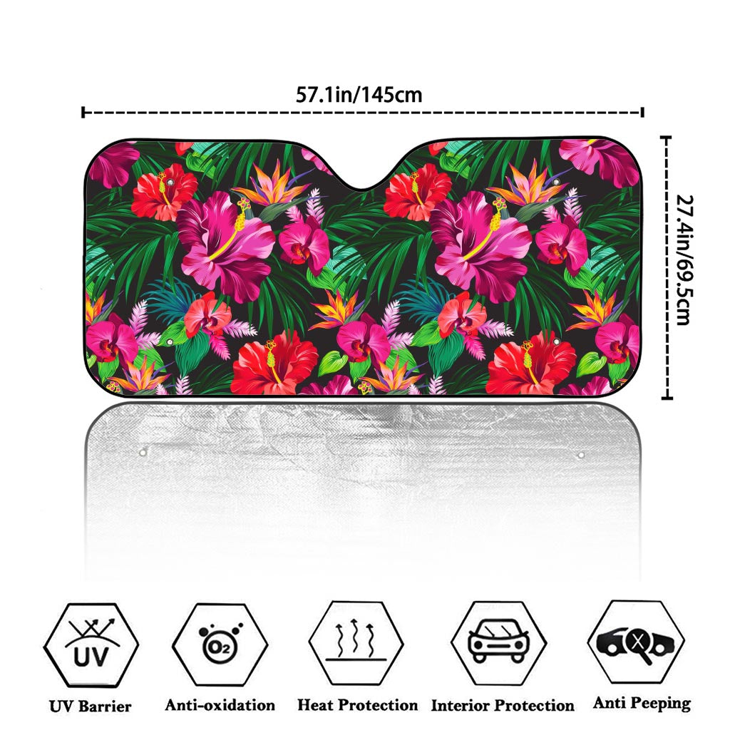 Hawaiian Floral Flowers Pattern Print Car Windshield Sun Shade