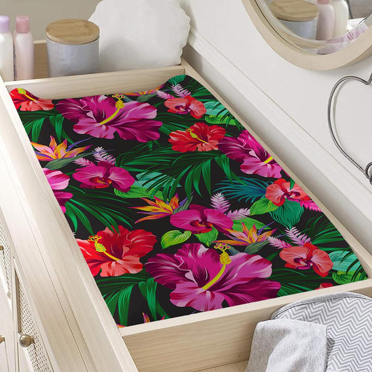 Hawaiian Floral Flowers Pattern Print Changing Pad Cover