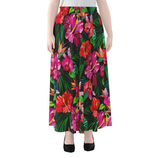 Hawaiian Floral Flowers Pattern Print Chiffon Maxi Skirt
