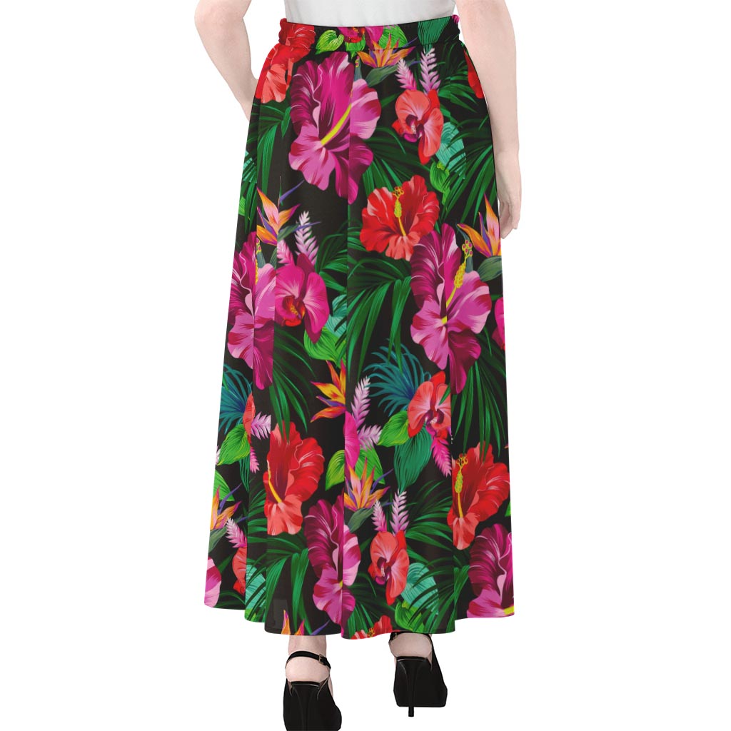 Hawaiian Floral Flowers Pattern Print Chiffon Maxi Skirt