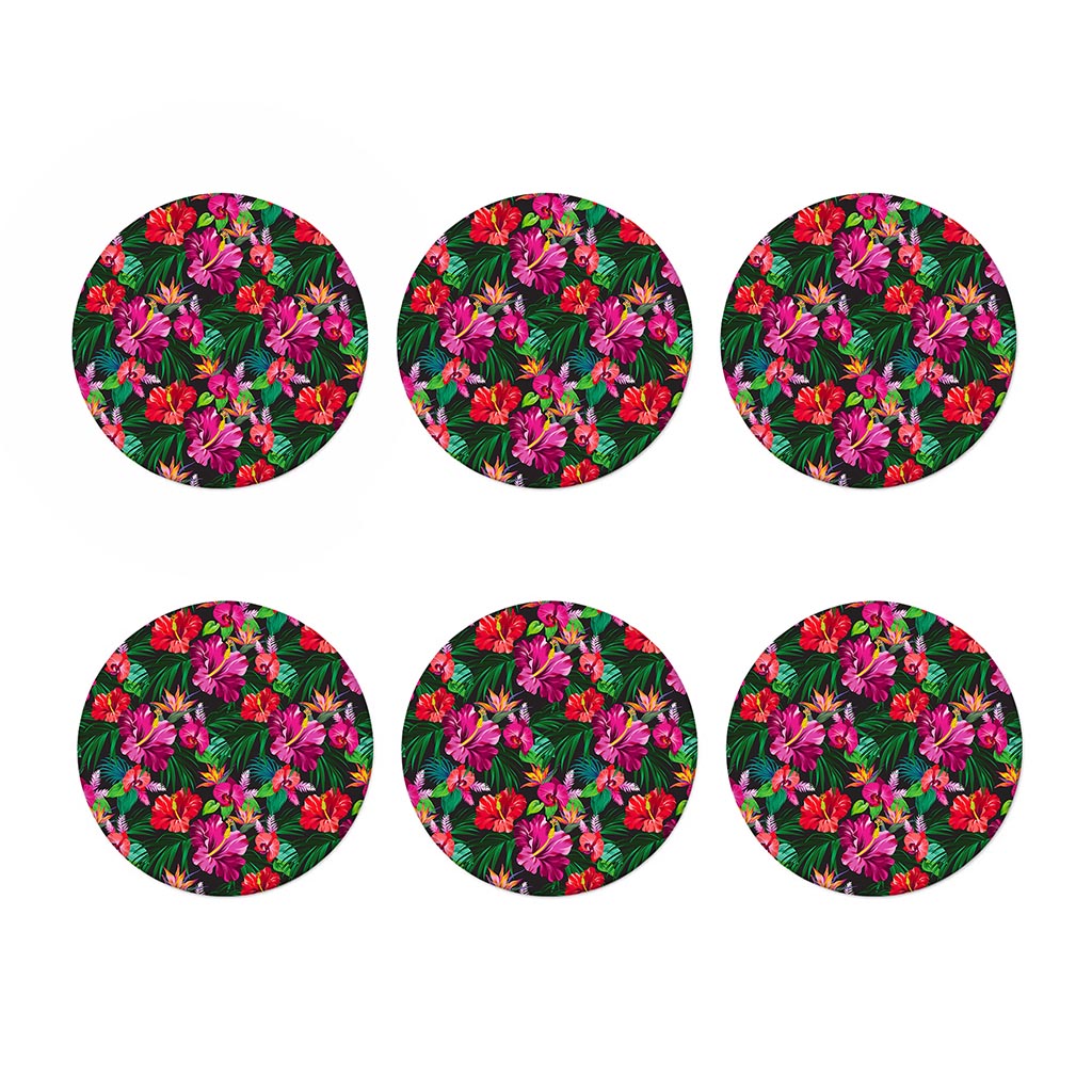 Hawaiian Floral Flowers Pattern Print Coaster Set