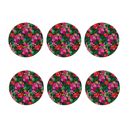 Hawaiian Floral Flowers Pattern Print Coaster Set