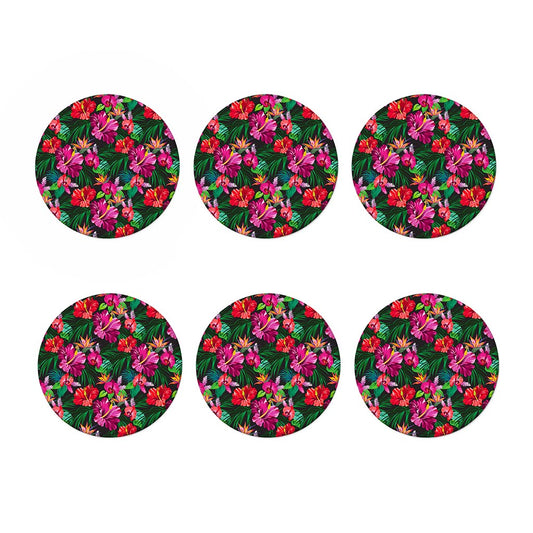 Hawaiian Floral Flowers Pattern Print Coaster Set