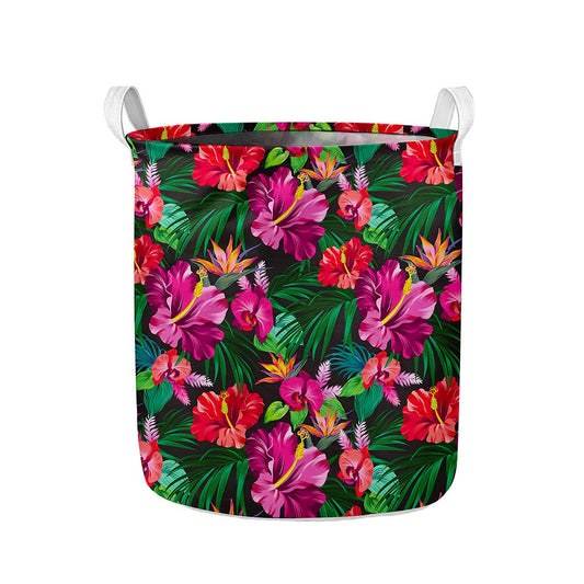 Hawaiian Floral Flowers Pattern Print Collapsible Laundry Basket