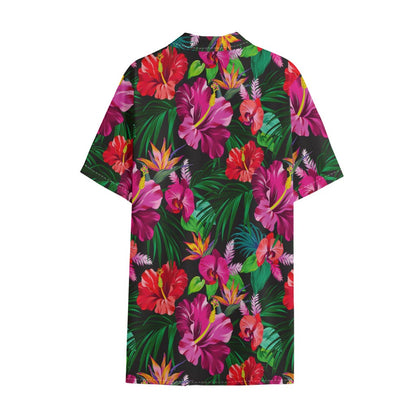 Hawaiian Floral Flowers Pattern Print Cotton Hawaiian Shirt