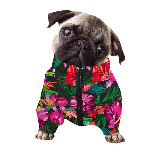 Hawaiian Floral Flowers Pattern Print Dog Zip Up Jacket