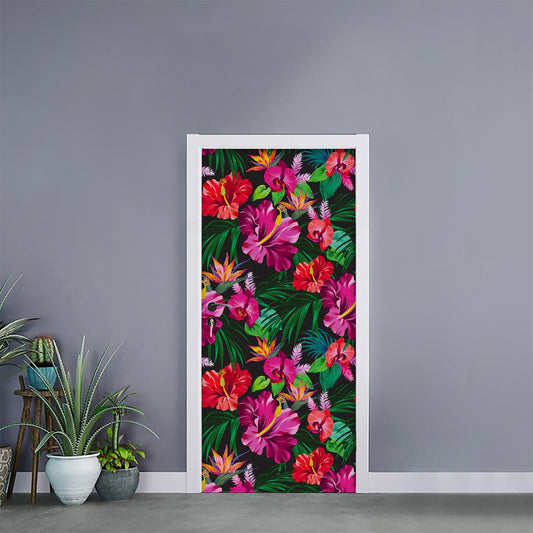 Hawaiian Floral Flowers Pattern Print Door Sticker