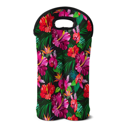 Hawaiian Floral Flowers Pattern Print Double Neoprene Wine Tote