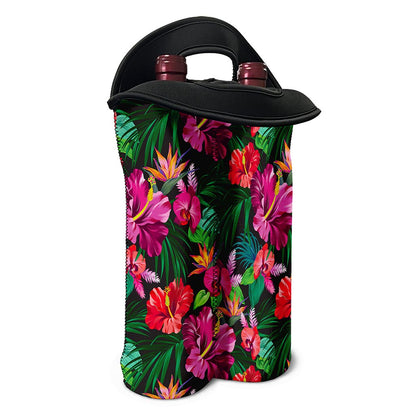 Hawaiian Floral Flowers Pattern Print Double Neoprene Wine Tote