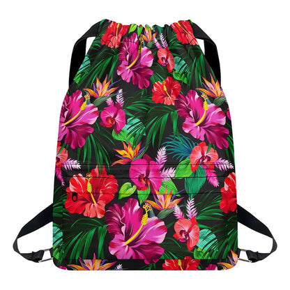 Hawaiian Floral Flowers Pattern Print Drawstring Backpack