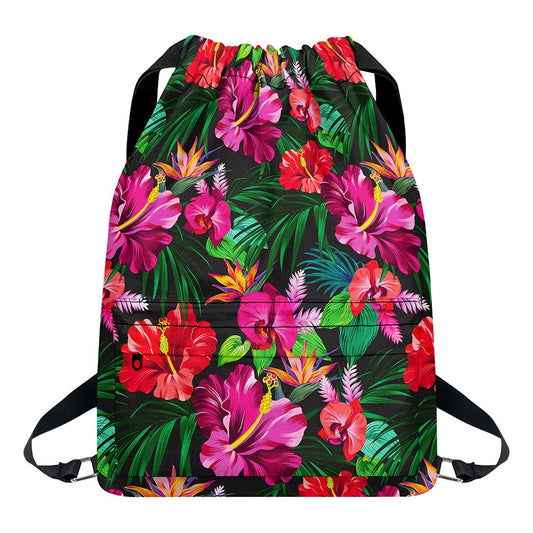 Hawaiian Floral Flowers Pattern Print Drawstring Backpack