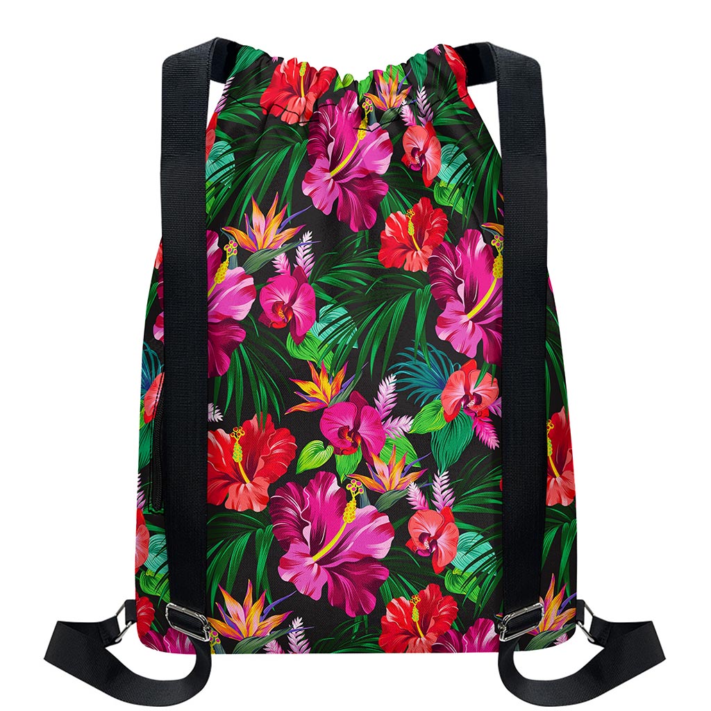 Hawaiian Floral Flowers Pattern Print Drawstring Backpack