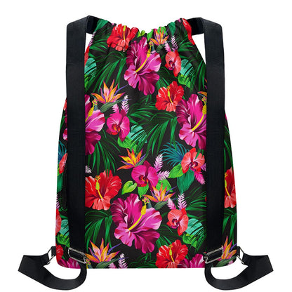 Hawaiian Floral Flowers Pattern Print Drawstring Backpack