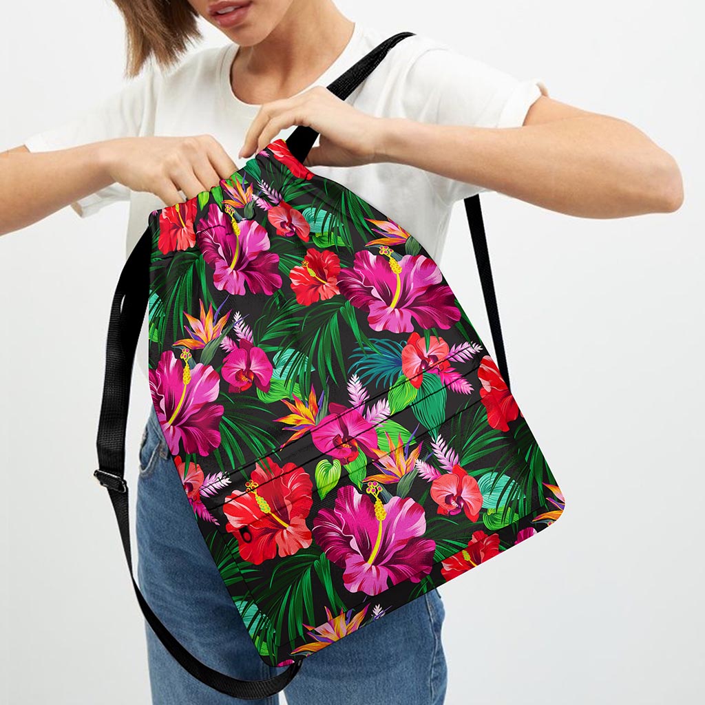 Hawaiian Floral Flowers Pattern Print Drawstring Backpack