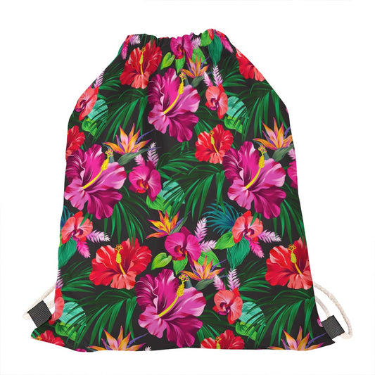 Hawaiian Floral Flowers Pattern Print Drawstring Bag