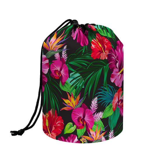 Hawaiian Floral Flowers Pattern Print Drawstring Makeup Bag