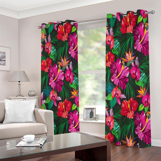 Hawaiian Floral Flowers Pattern Print Extra Wide Grommet Curtains