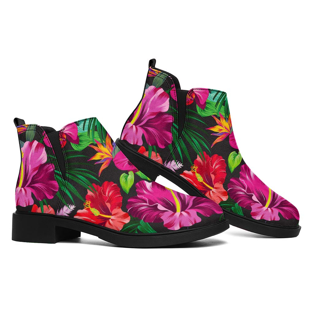 Hawaiian Floral Flowers Pattern Print Flat Ankle Boots