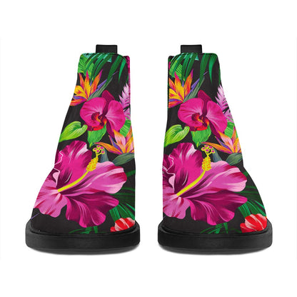 Hawaiian Floral Flowers Pattern Print Flat Ankle Boots