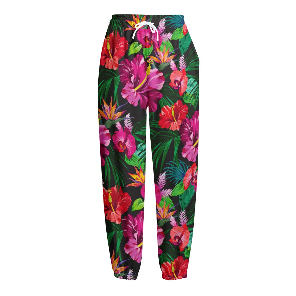 Hawaiian Floral Flowers Pattern Print Fleece Lined Knit Pants