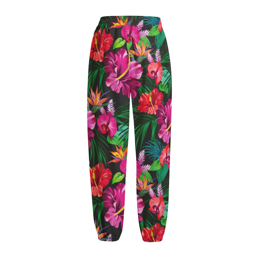 Hawaiian Floral Flowers Pattern Print Fleece Lined Knit Pants