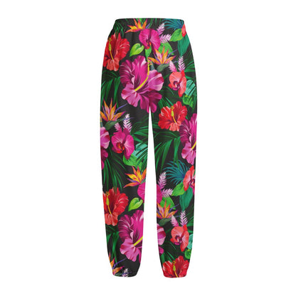 Hawaiian Floral Flowers Pattern Print Fleece Lined Knit Pants