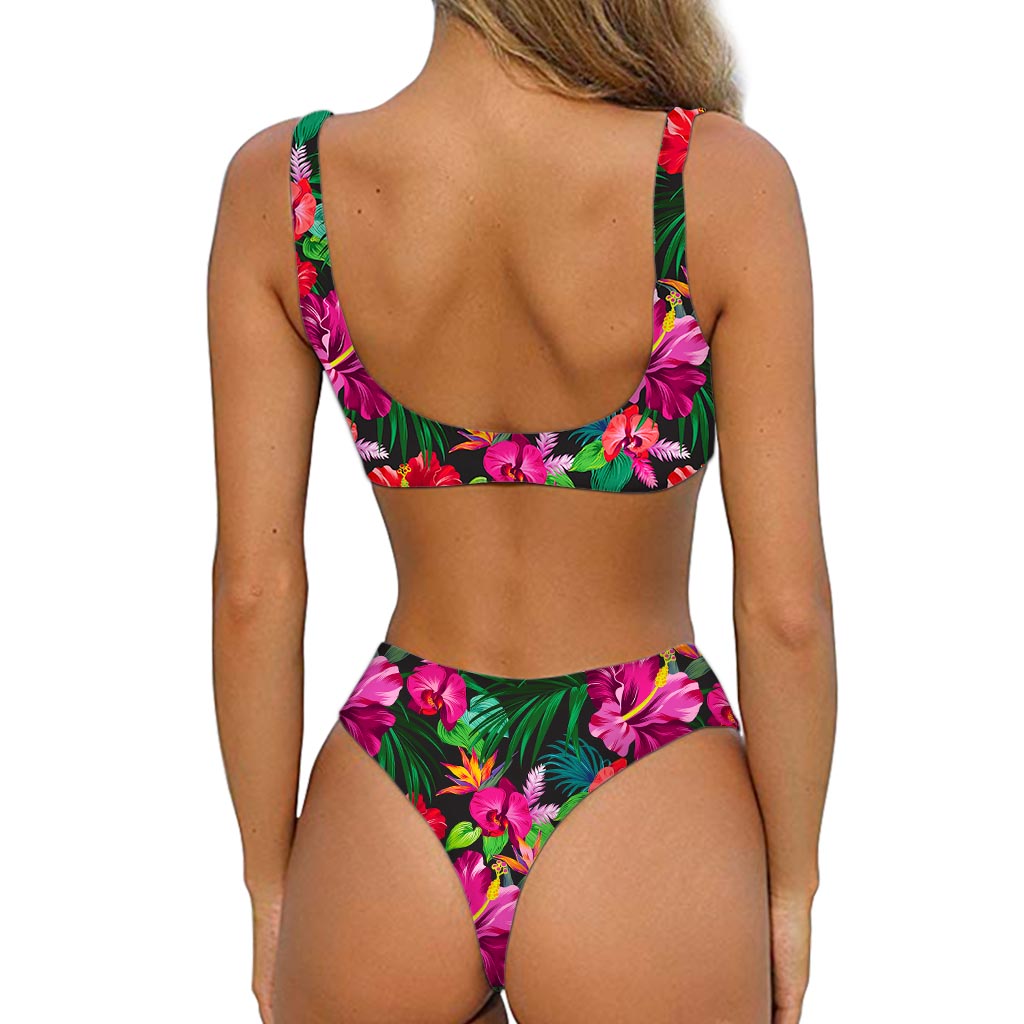 Hawaiian Floral Flowers Pattern Print Front Bow Tie Bikini