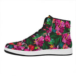 Hawaiian Floral Flowers Pattern Print High Top Leather Sneakers