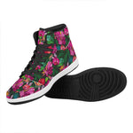 Hawaiian Floral Flowers Pattern Print High Top Leather Sneakers