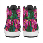 Hawaiian Floral Flowers Pattern Print High Top Leather Sneakers