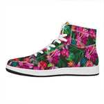 Hawaiian Floral Flowers Pattern Print High Top Leather Sneakers