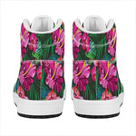 Hawaiian Floral Flowers Pattern Print High Top Leather Sneakers