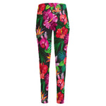 Hawaiian Floral Flowers Pattern Print High-Waisted Pocket Leggings