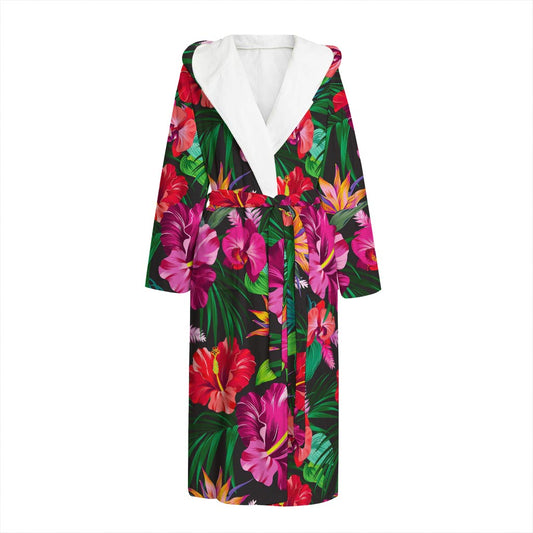 Hawaiian Floral Flowers Pattern Print Hooded Bathrobe