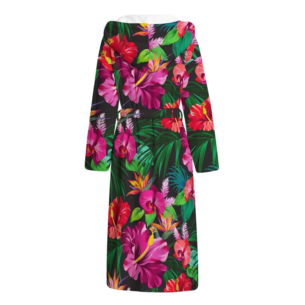 Hawaiian Floral Flowers Pattern Print Hooded Bathrobe