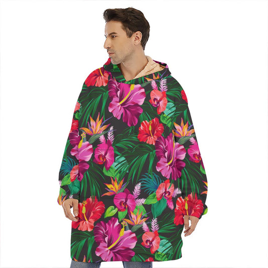 Hawaiian Floral Flowers Pattern Print Hoodie Blanket