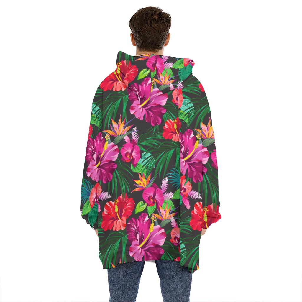 Hawaiian Floral Flowers Pattern Print Hoodie Blanket