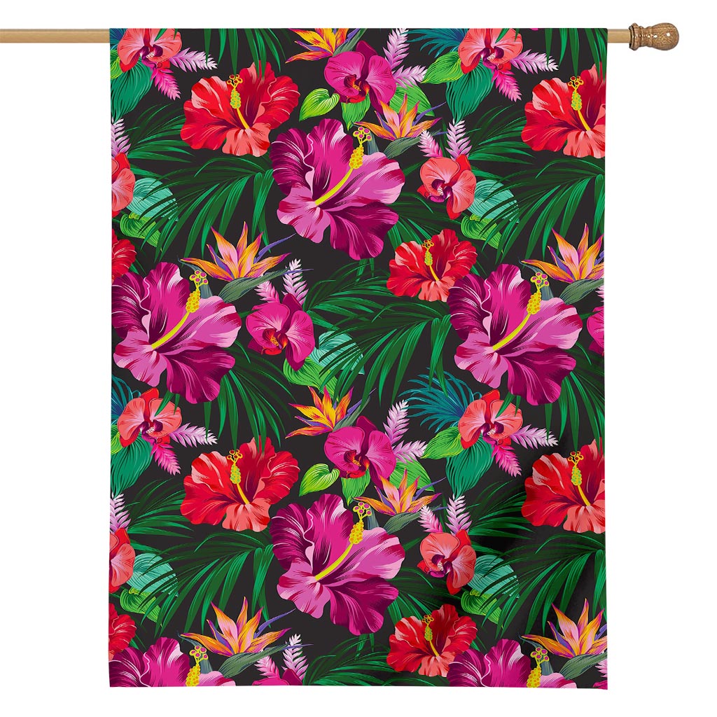Hawaiian Floral Flowers Pattern Print House Flag