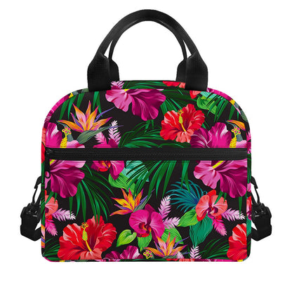 Hawaiian Floral Flowers Pattern Print Insulated Lunch Bag