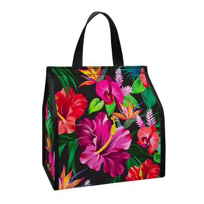 Hawaiian Floral Flowers Pattern Print Insulated Lunch Tote