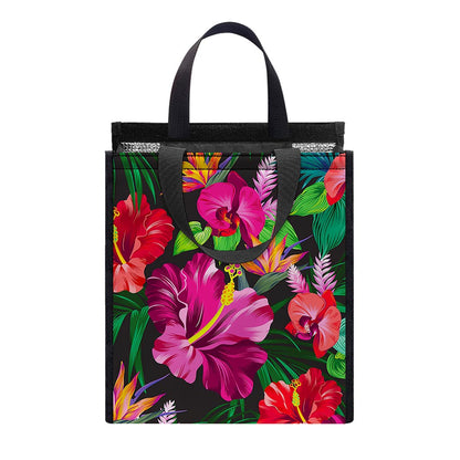 Hawaiian Floral Flowers Pattern Print Insulated Lunch Tote