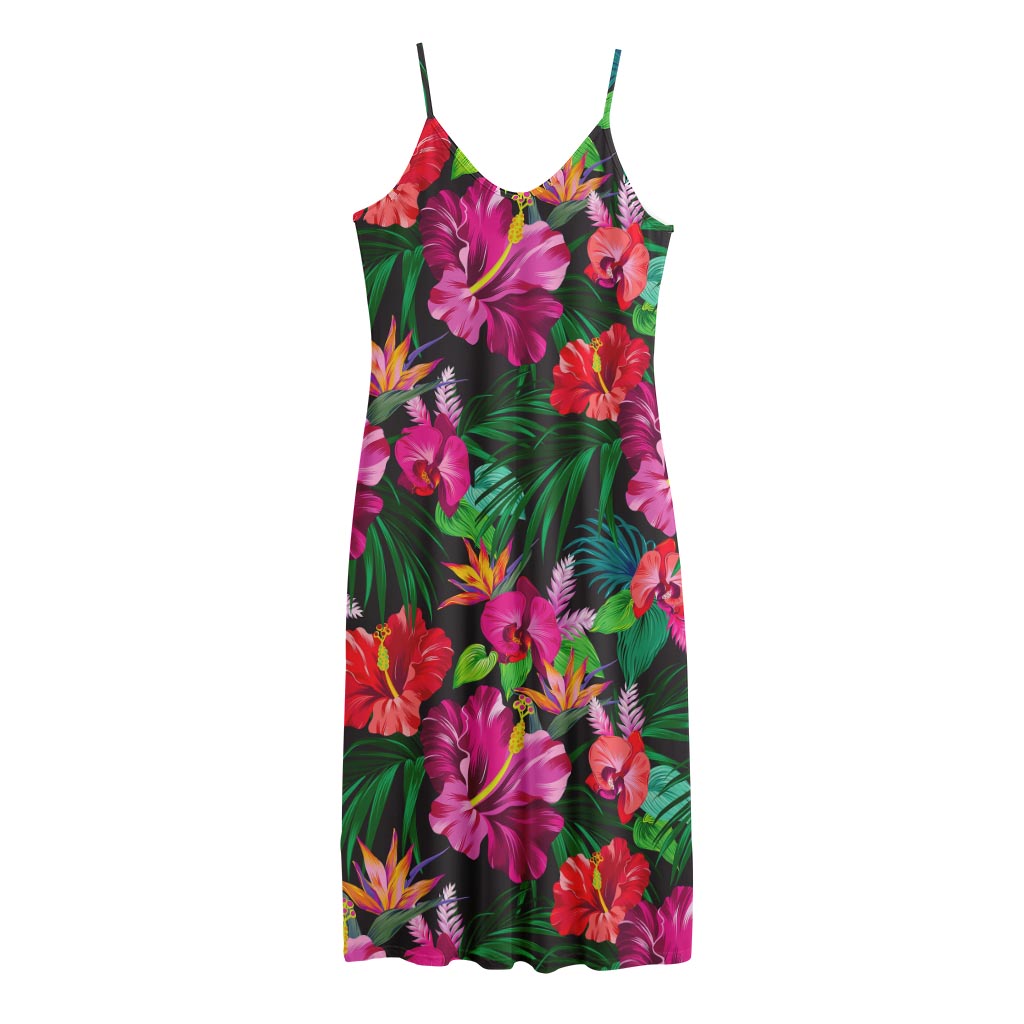 Hawaiian Floral Flowers Pattern Print Jersey Midi Cami Dress