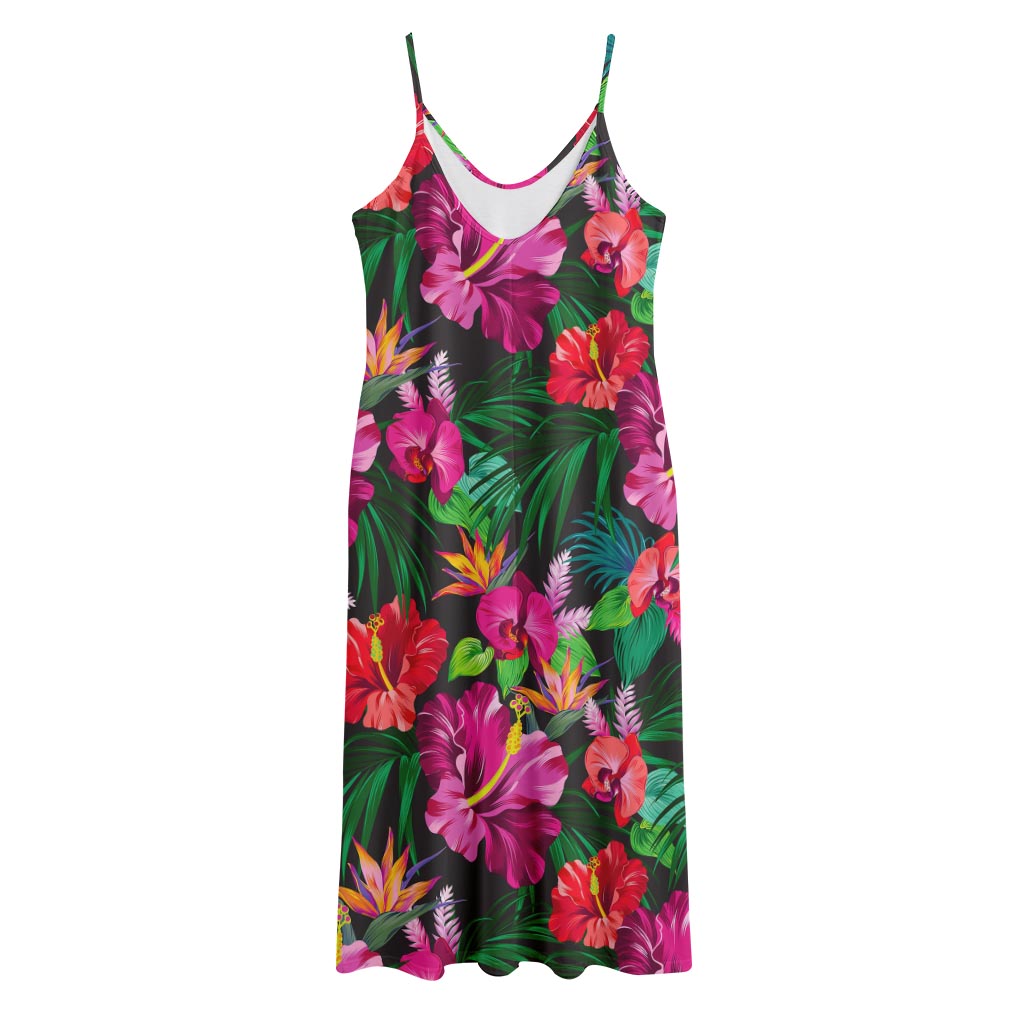 Hawaiian Floral Flowers Pattern Print Jersey Midi Cami Dress