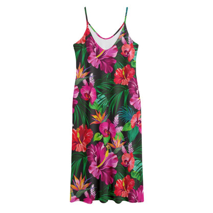 Hawaiian Floral Flowers Pattern Print Jersey Midi Cami Dress