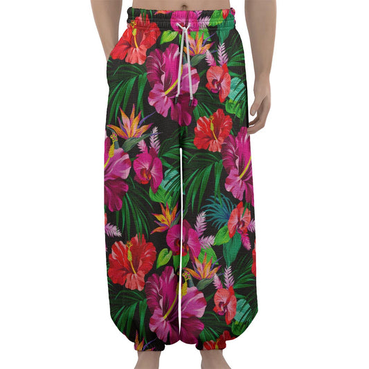 Hawaiian Floral Flowers Pattern Print Lantern Pants