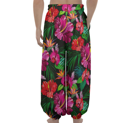 Hawaiian Floral Flowers Pattern Print Lantern Pants
