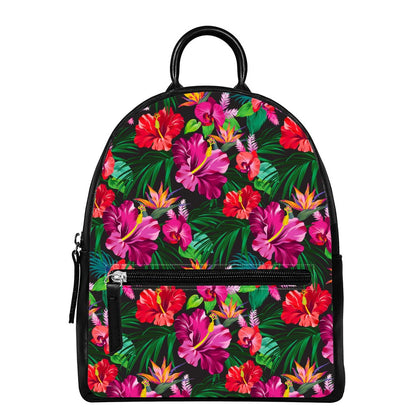 Hawaiian Floral Flowers Pattern Print Leather Backpack